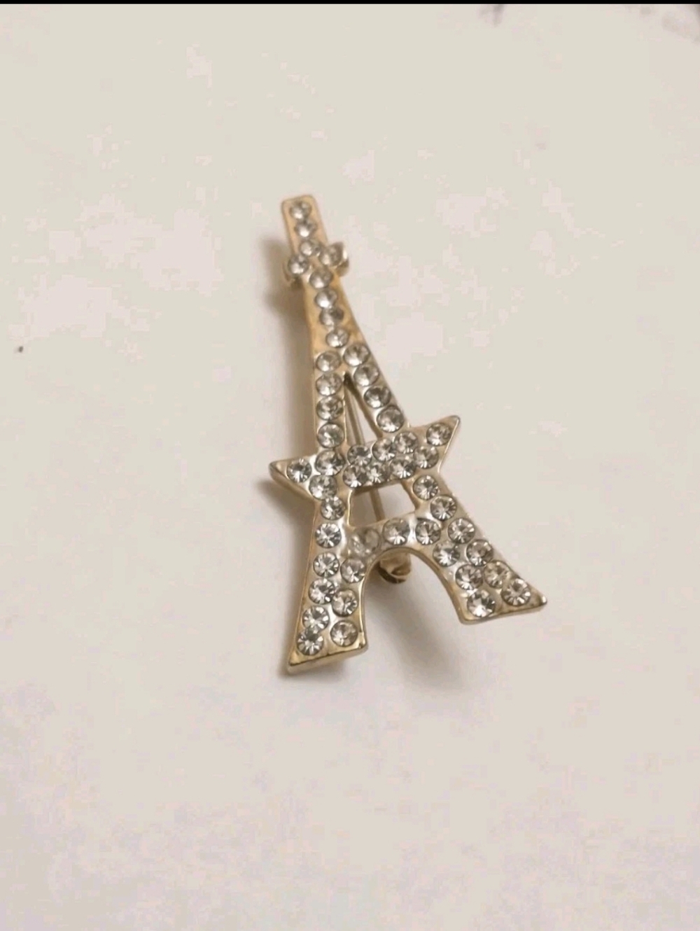 Rhinestone Eiffel Tower Brooch - Gold Tone Hardware